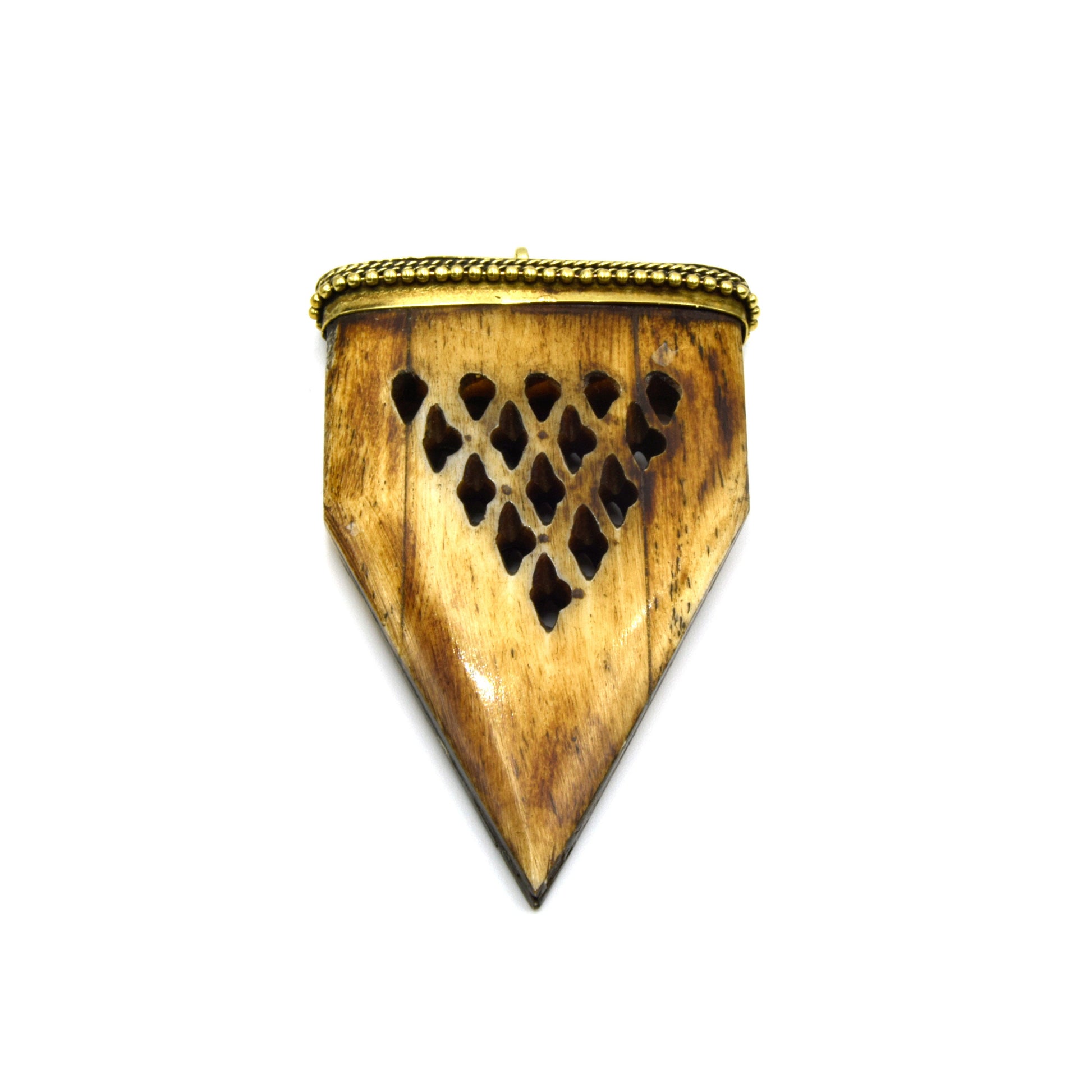 Carved Bone Arrow Pendant | 3" Ox Bone Arrow Shaped Focal Pendant With Dotted Gold Cap | Horn Pendant | White Arrow Brown Arrow