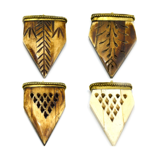 Carved Bone Arrow Pendant | 3" Ox Bone Arrow Shaped Focal Pendant With Dotted Gold Cap | Horn Pendant | White Arrow Brown Arrow