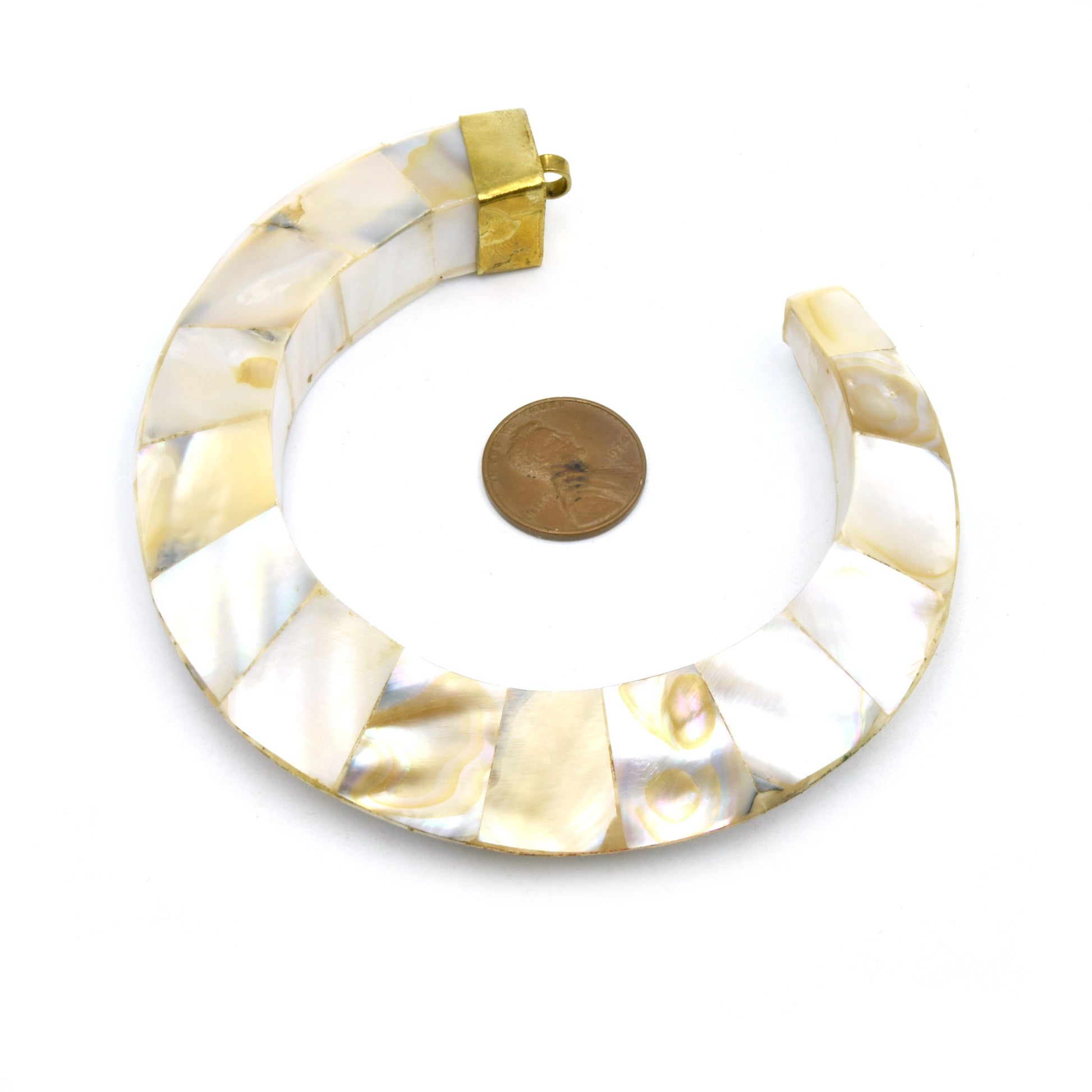 Abalone Crescent Pendant | Mother of Pearl Pendant | White/Cream, Gray, Rainbow Abalone Focal Pendant