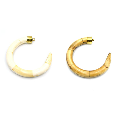Bone Crescent Pendant |  Curved Round Crescent Shaped Natural Ox Bone Focal Pendant With Plain Gold  Cap | White Crescent Brown Crescent
