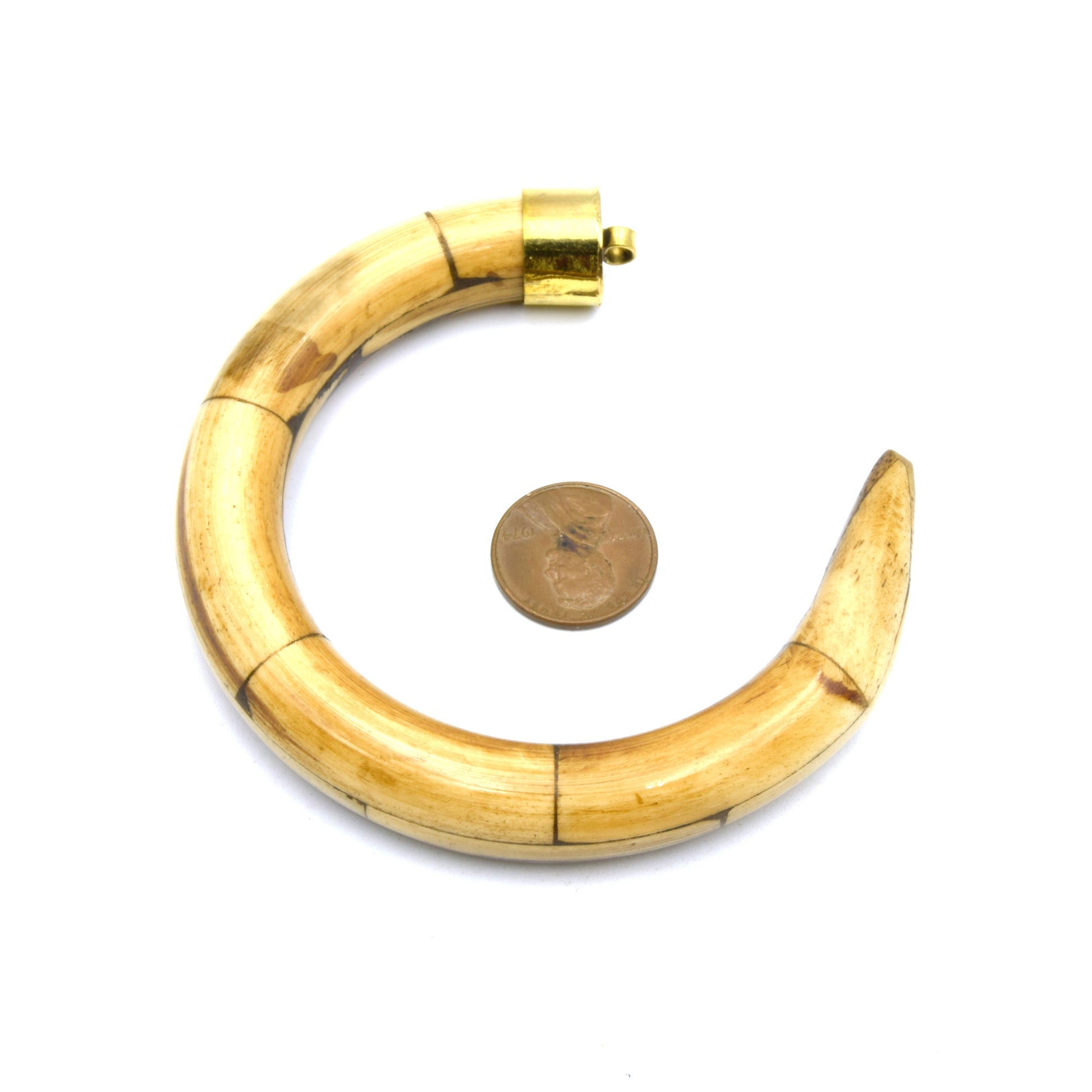 Bone Crescent Pendant |  Curved Round Crescent Shaped Natural Ox Bone Focal Pendant With Plain Gold  Cap | White Crescent Brown Crescent