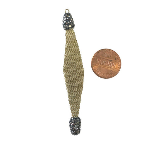 3.25" Pave Rhinestone Encrusted Gold Mesh Diamond Shape Pendant W Gray/Gunmetal Rhinestones - Measuring 12mm x 80mm, Approx. Sold Per Each
