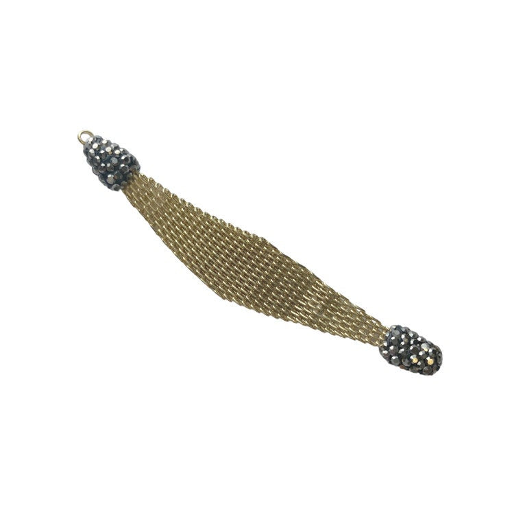 3.25" Pave Rhinestone Encrusted Gold Mesh Diamond Shape Pendant W Gray/Gunmetal Rhinestones - Measuring 12mm x 80mm, Approx. Sold Per Each