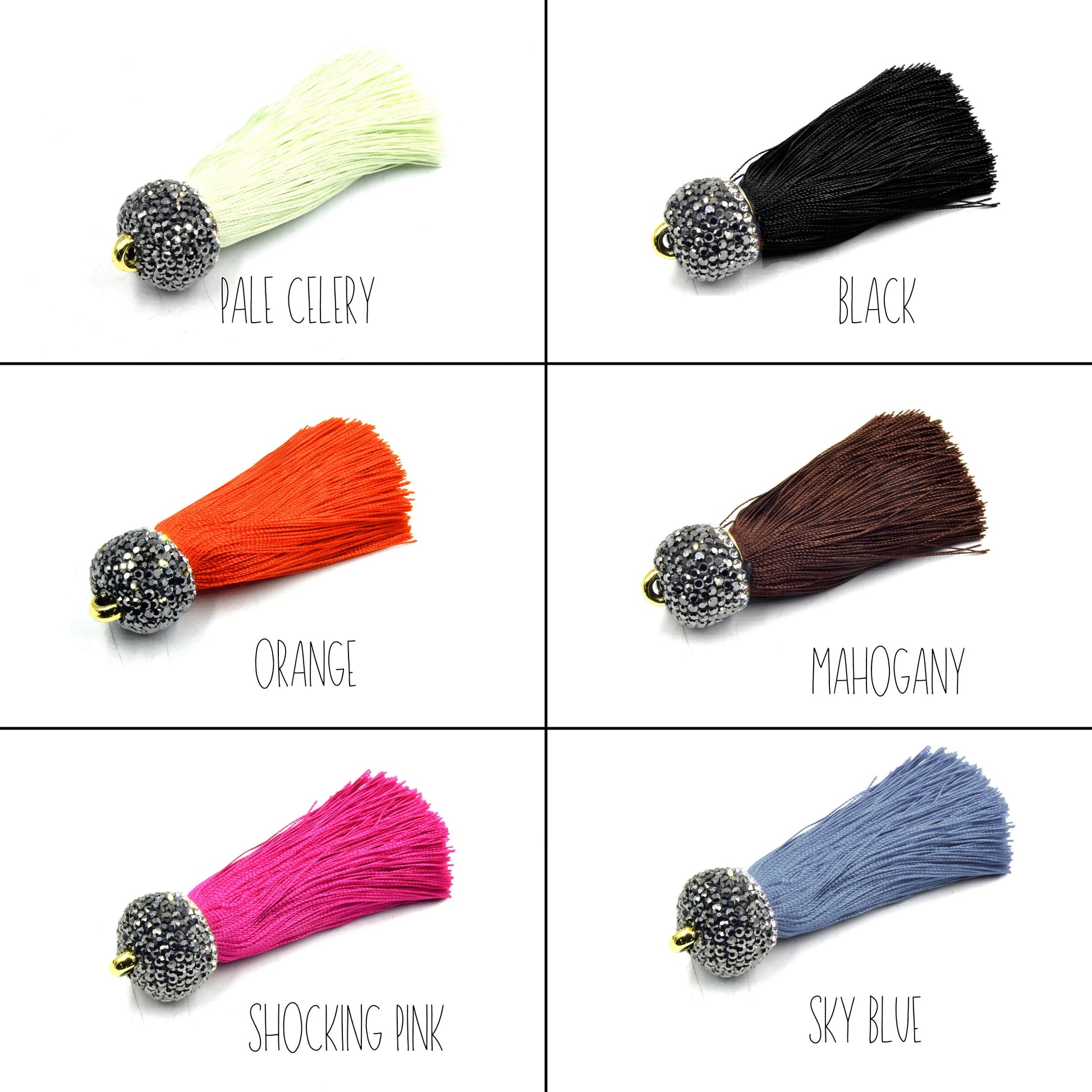 Tassels | 2.5 inch Luxe Silk Tassels with Rhinestone Pave Cap | Tassel Pendant | Rhinestone Tassel | Focal Pendant | Fancy Tassel