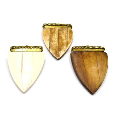 Bone Arrow Pendant | Ox Bone Arrow shaped Focal Pendant With Dotted Gold Cap | Tusk Pendant | Horn Pendant | White Arrow Brown Arrow