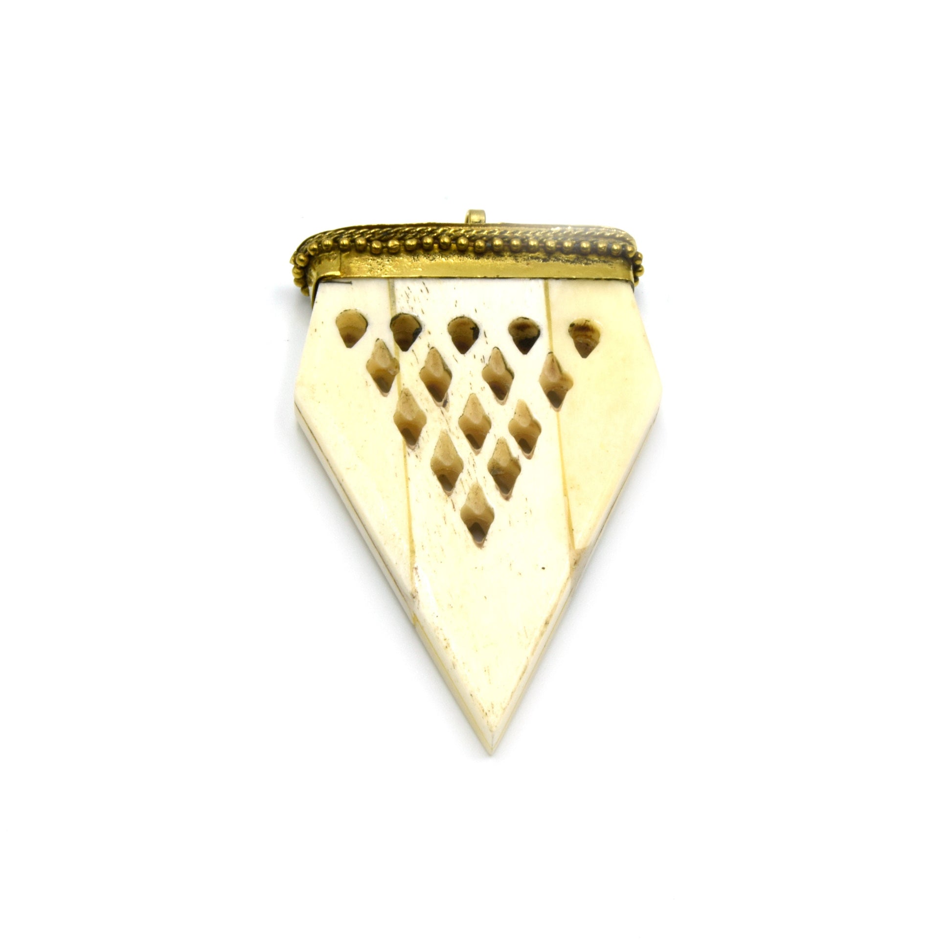 Carved Bone Arrow Pendant | 3" Ox Bone Arrow Shaped Focal Pendant With Dotted Gold Cap | Horn Pendant | White Arrow Brown Arrow