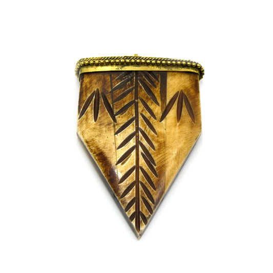 Carved Bone Arrow Pendant | 3" Ox Bone Arrow Shaped Focal Pendant With Dotted Gold Cap | Horn Pendant | White Arrow Brown Arrow
