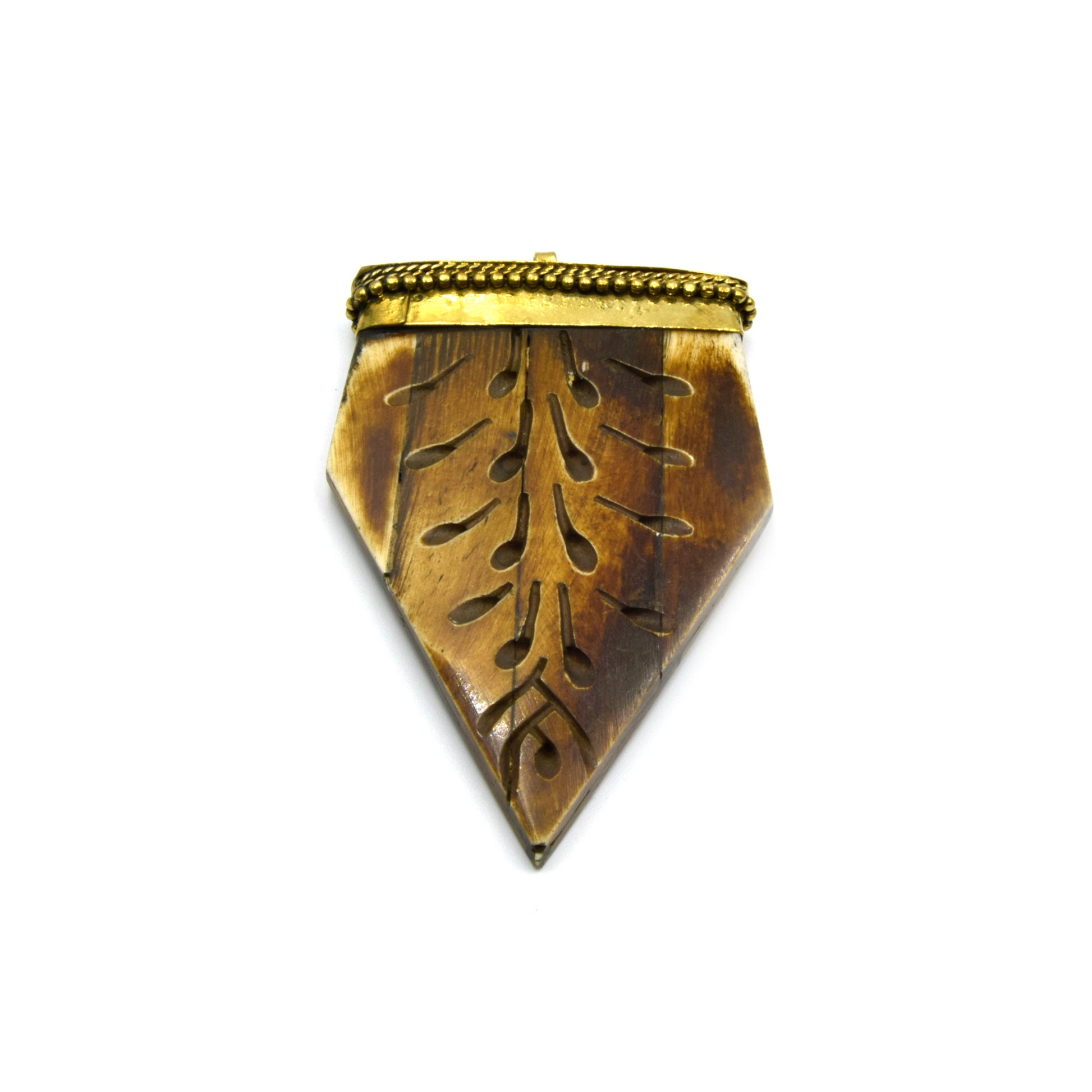Carved Bone Arrow Pendant | 3" Ox Bone Arrow Shaped Focal Pendant With Dotted Gold Cap | Horn Pendant | White Arrow Brown Arrow