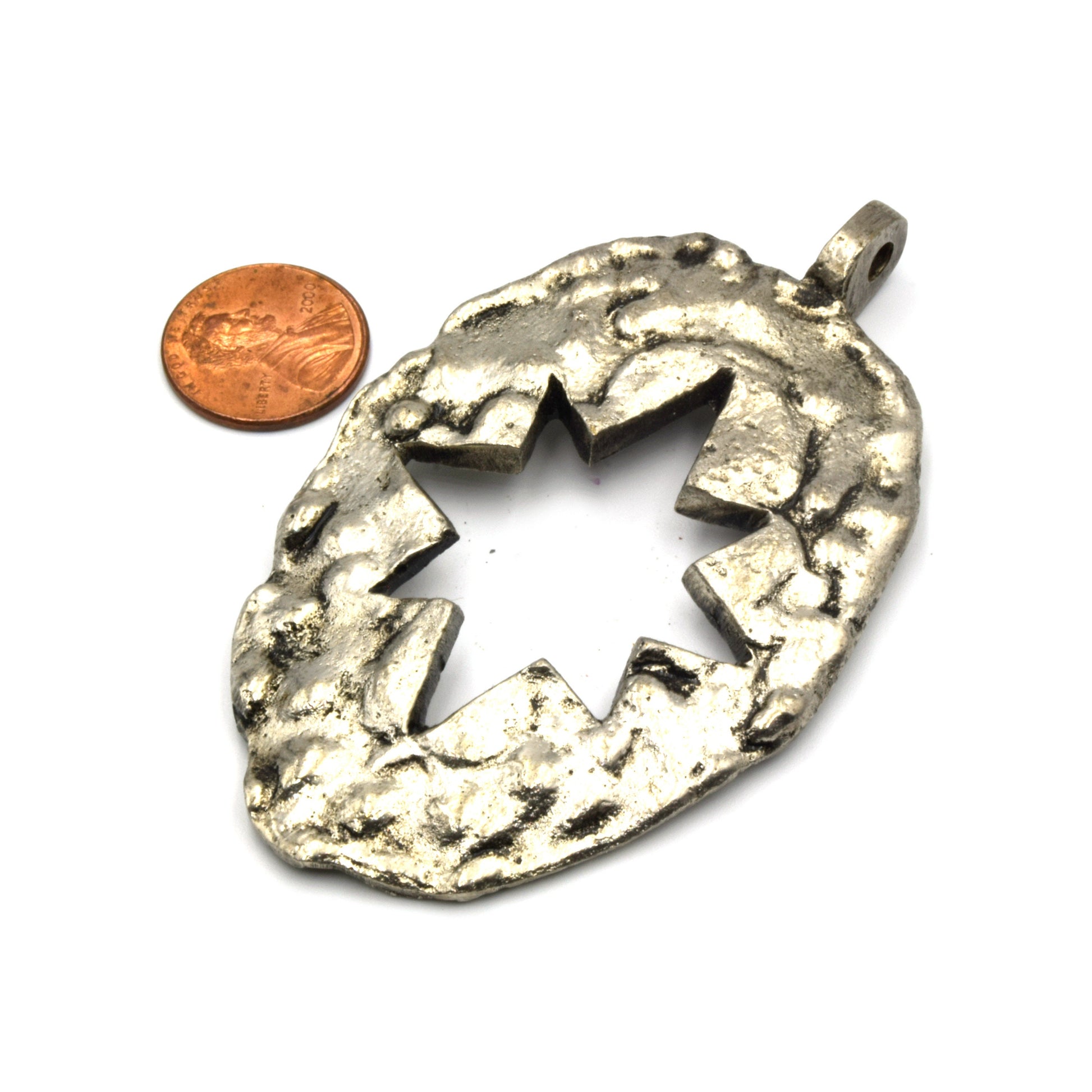 Tibetan Brass Pendant | Lightening Pendant Sun Pendant | Large Focal Pendant | Soldered Silver Pendant