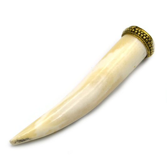 Bone Tusk Pendant | 4 Inch Ox Bone Focal Tusk Pendant | Horn Pendant | White Tusk Brown Tusk