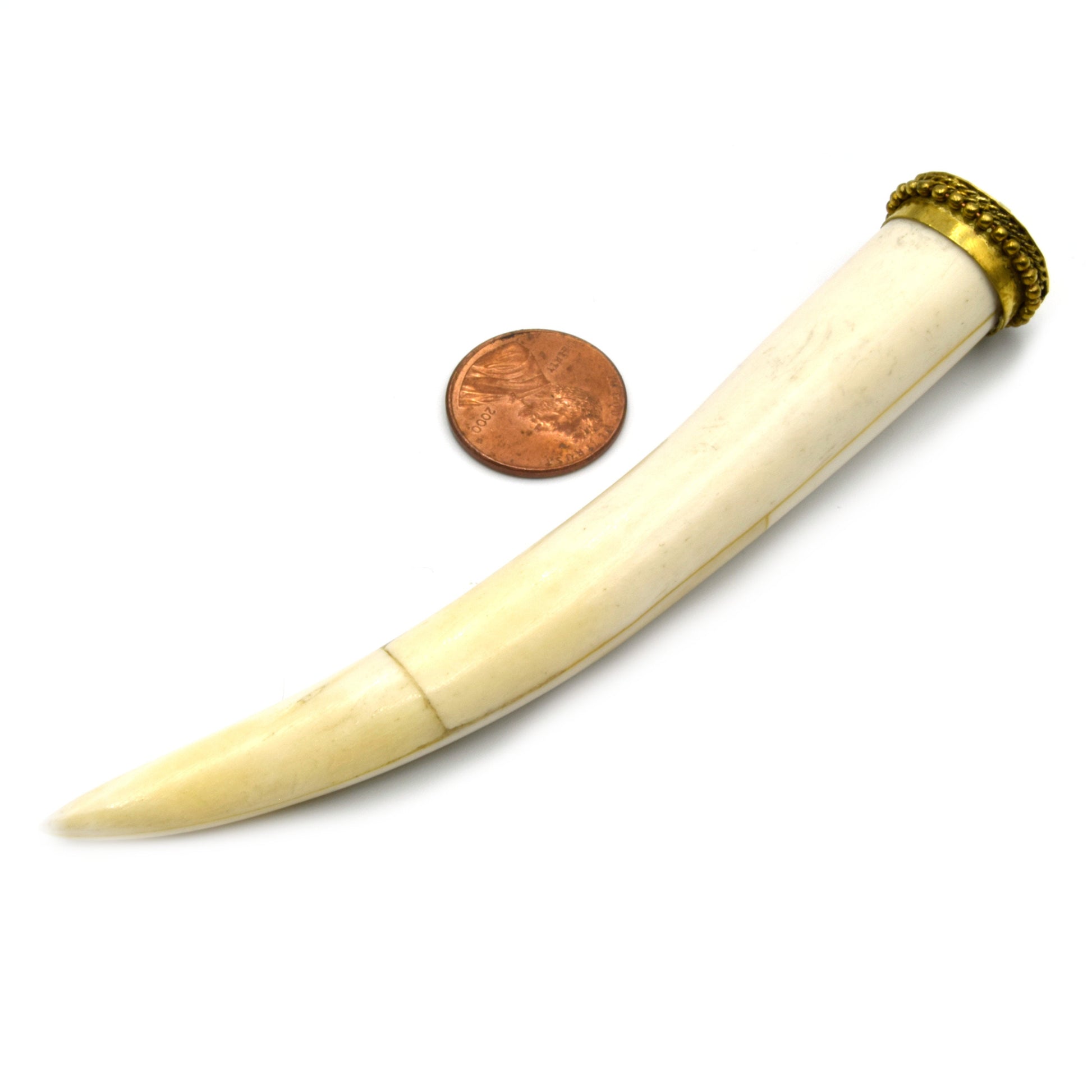 Bone Tusk Pendant | 4.5 Inch Ox Bone Focal Tusk Pendant | Horn Pendant | White Tusk Brown Tusk