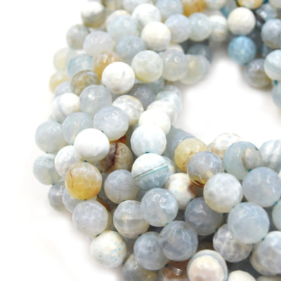 Fire Agate Beads | Dyed White Aqua Faceted Round Gemstone Beads - 6mm 8mm 10mm 12mm 16mm Available