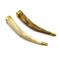 Bone Tusk Pendant | 5 Inch Ox Bone Double Gold Cap Focal Tusk Pendant | Horn Pendant | White Brown Tusk |