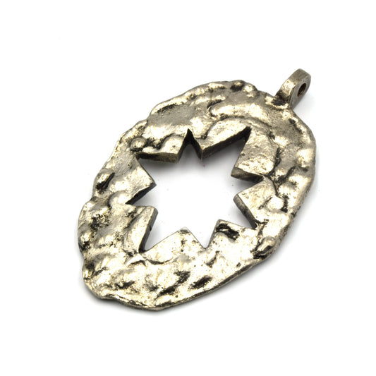 Tibetan Brass Pendant | Lightening Pendant Sun Pendant | Large Focal Pendant | Soldered Silver Pendant