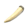 Bone Tusk Pendant | Ox Bone Focal Tusk Pendant With Double Dotted Cap | Horn Pendant | White Tusk Brown Tusk