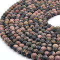 Large Hole Dendritic Rhodonite Beads | Matte Dendritic Rhodonite Round Shaped Beads with 2mm Holes | 7.5" Strand 