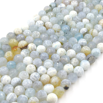 Fire Agate Beads | Dyed White Aqua Faceted Round Gemstone Beads - 6mm 8mm 10mm 12mm 16mm Available