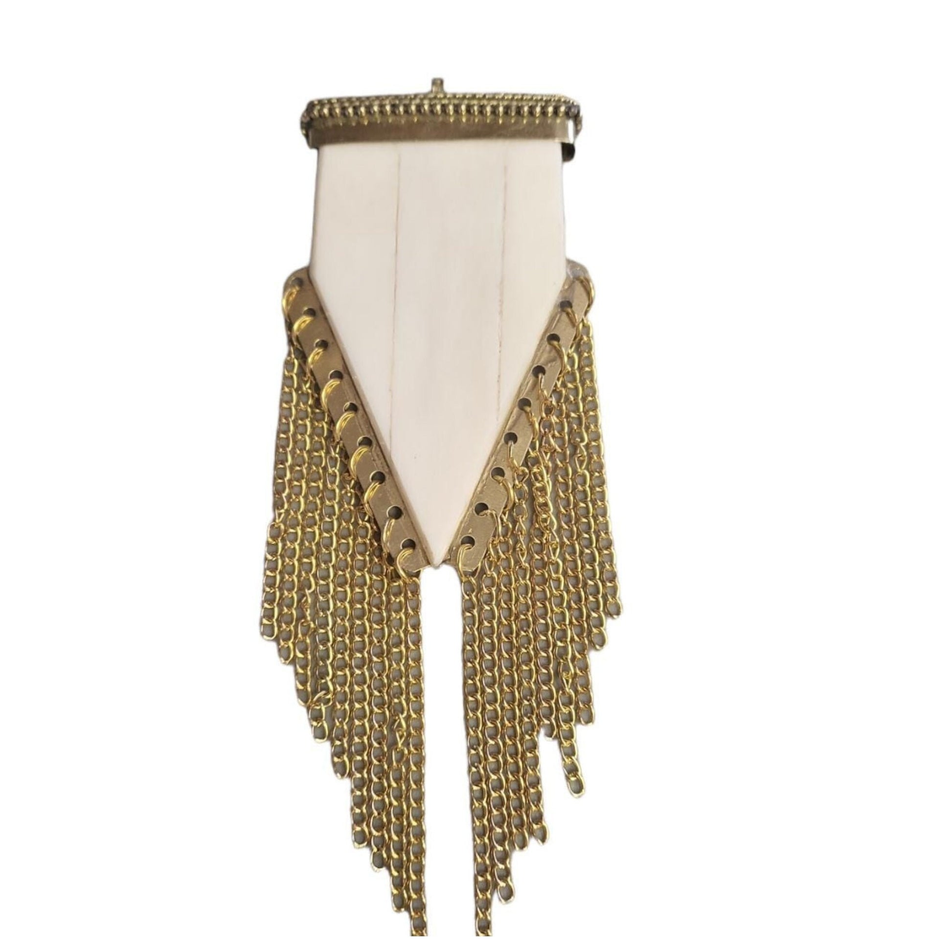 2.75" Jet Black Flat Pointed Arrow Shaped Natural Bone Pendant with Gold Plated Cap/Chains - Measuring 45mm x 72mm, Approx.