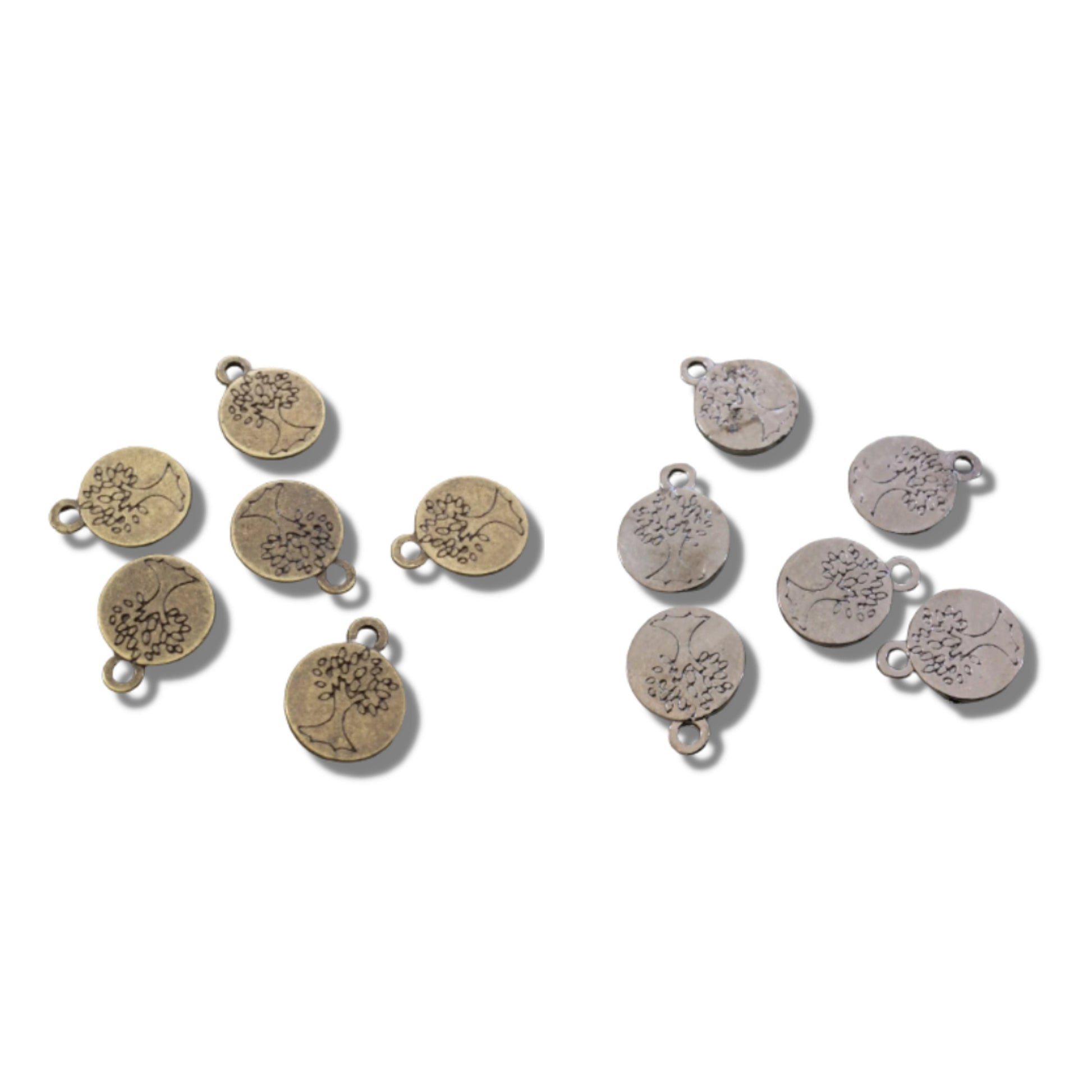 Antique Brass Tibetan Silver Tree Engraved Round Focal Charms - Sold in Packs of 6