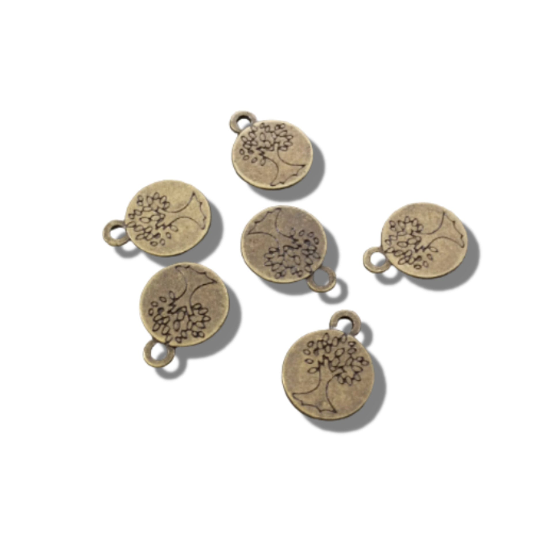 Antique Brass Tibetan Silver Tree Engraved Round Focal Charms - Sold in Packs of 6