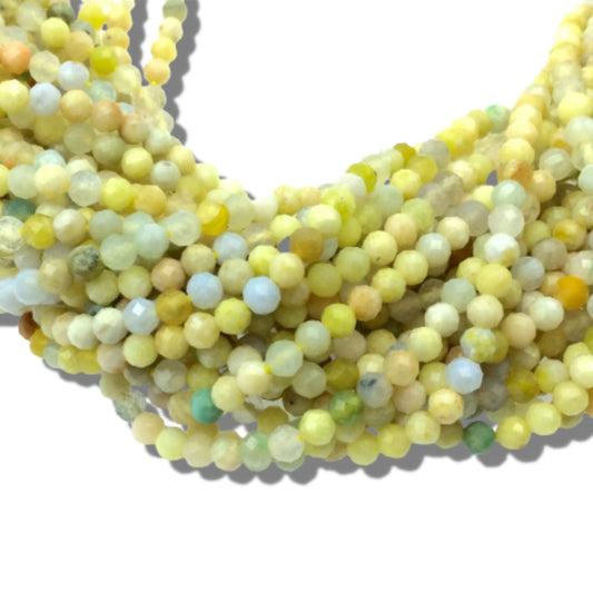 2mm Faceted Natural Mixed Yellow Opal Rondelle Shaped Beads