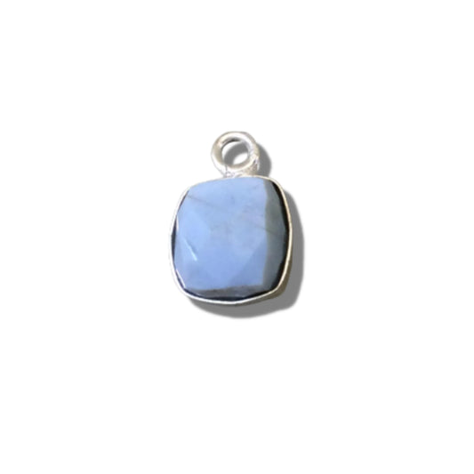 Blue Opal Cube Shaped Silver Bezel Charm - 8mm