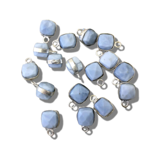 Blue Opal Cube Shaped Silver Bezel Charm - 8mm