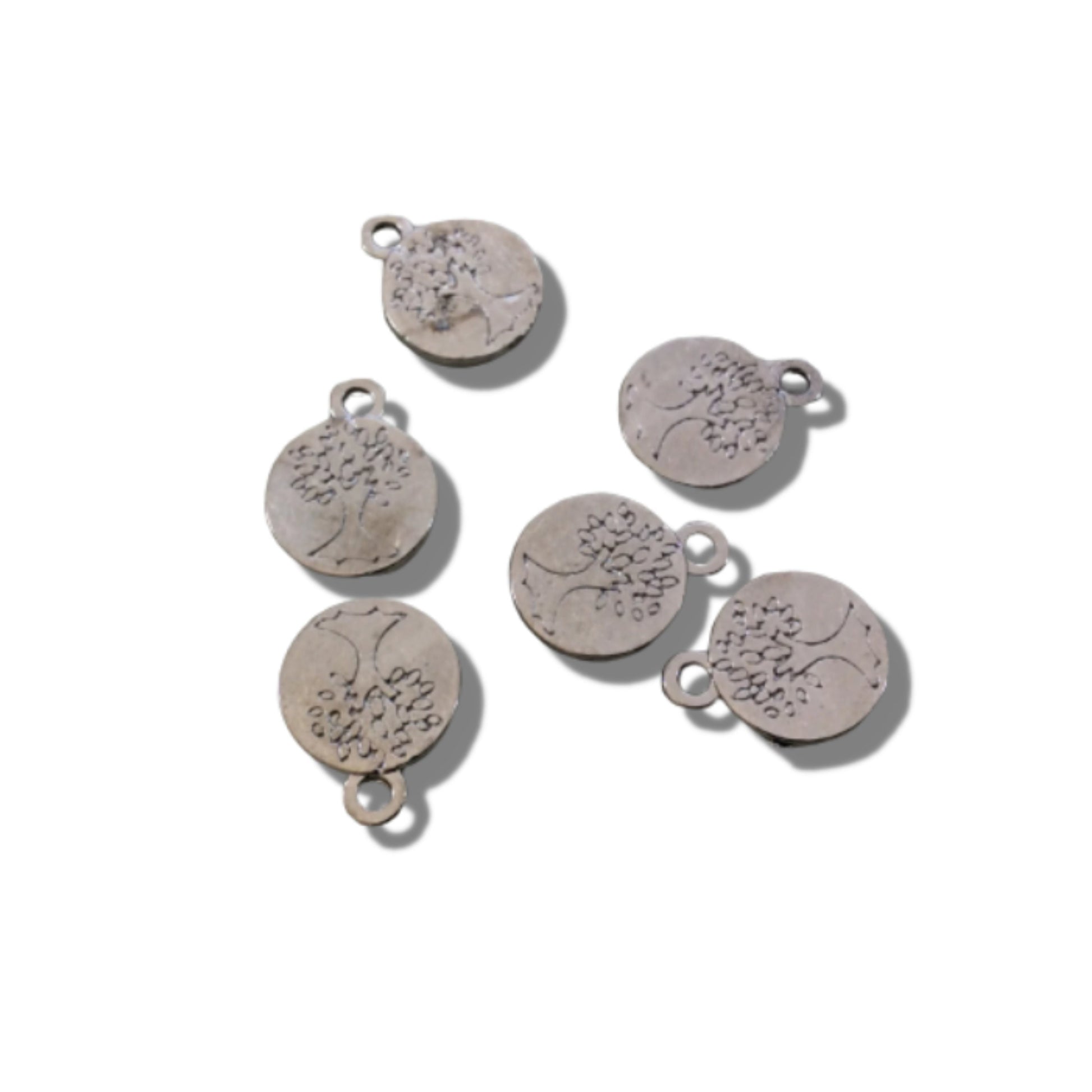 Antique Brass Tibetan Silver Tree Engraved Round Focal Charms - Sold in Packs of 6