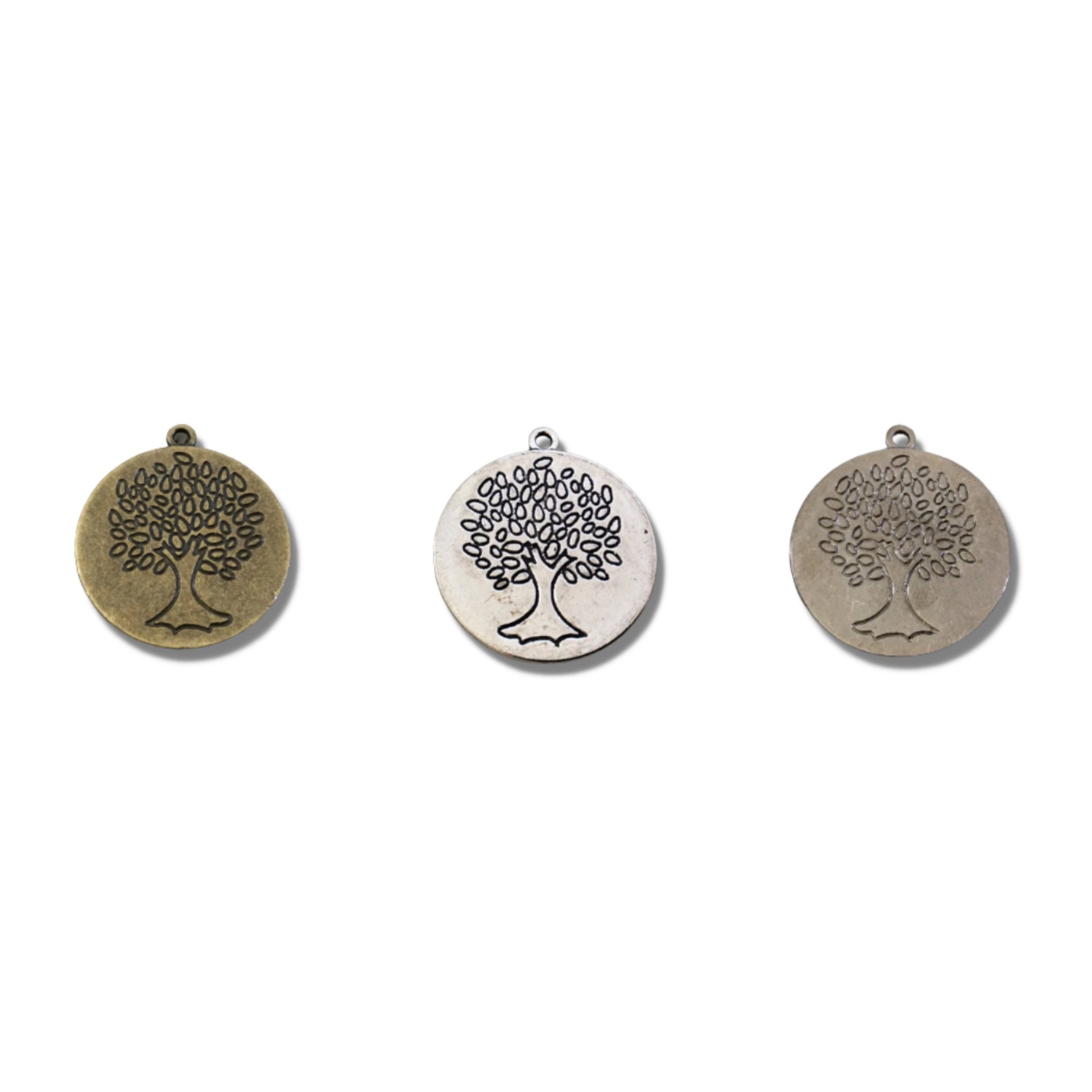 Tibetan Silver Tree Engraved Charms | 30mm Focal Pendant