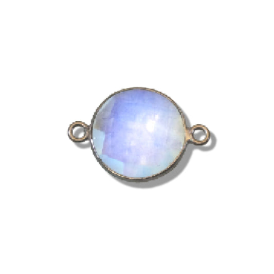 Opalite Round Coin Gunmetal Bezel Connector - 15mm