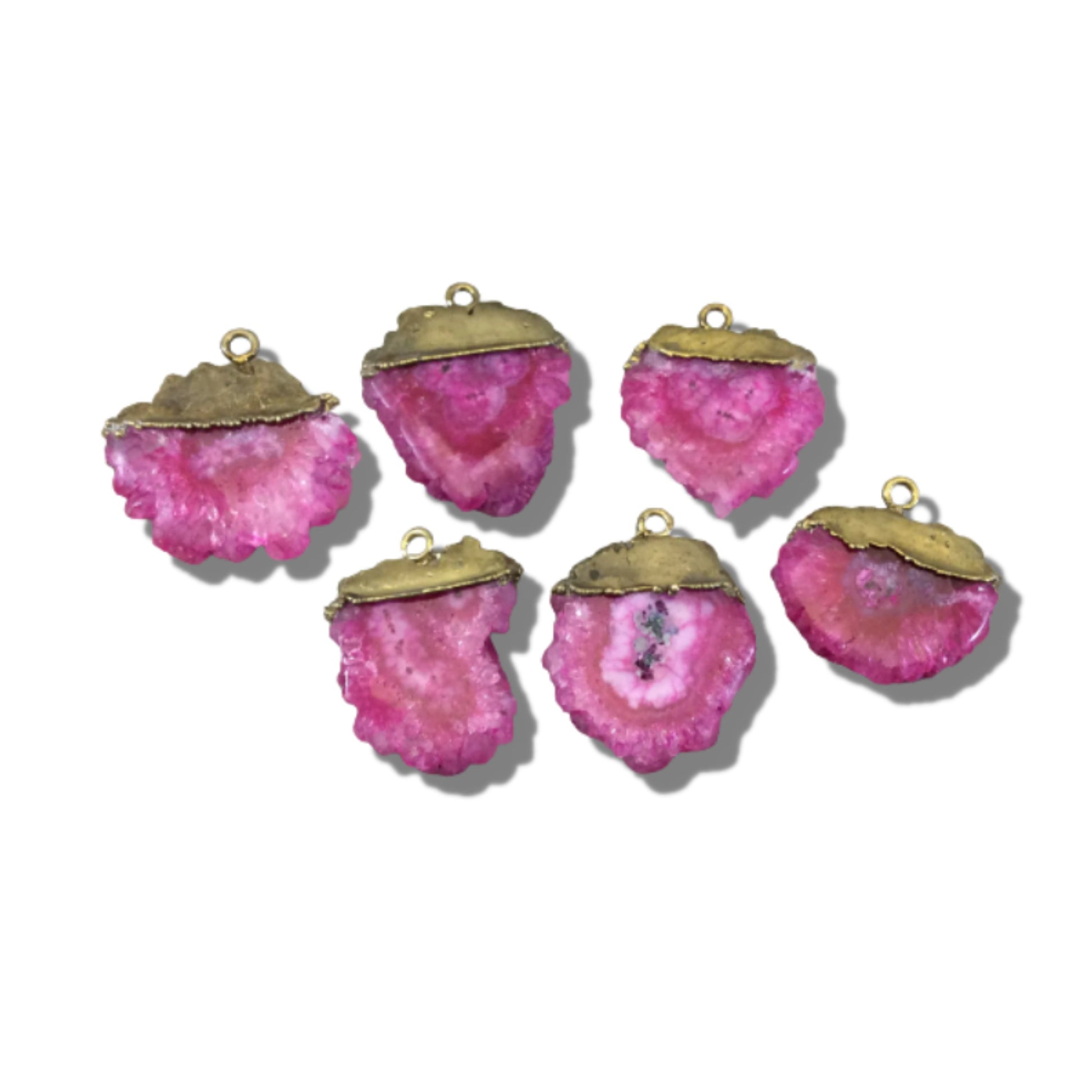 Druzy Solar Quartz Pendant | Rustic Brass Strawberry Pink Druzy Pendant | Freeform Focal Charm Pendant | Jewelry Supplies
