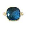 Gold Finish Faceted Square Shaped Azure Blue Quartz Bezel Two Ring Connector Component - Measuring 18mm x 18mm - Natural Gemstone