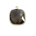 Gold Plated Faceted Smoky Brown Hydro (Lab Created) Quartz Square Shaped Bezel Pendant - Measuring 18mm x 18mm - Sold Individually