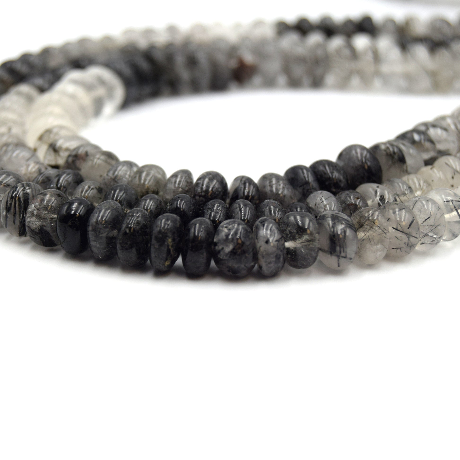 Tourmalinated Quartz Rondelle Beads (8mm - 9mm) | Semi Precious Indian Gemstone Beads