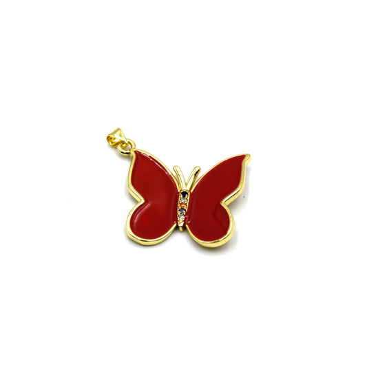 These beautiful red enamel butterfly pendants are perfect for adding a unique touch to any jewelry piece. The enamel is coated in a glossy finish, giving them a bright, eye-catching hue that will stand out when worn.