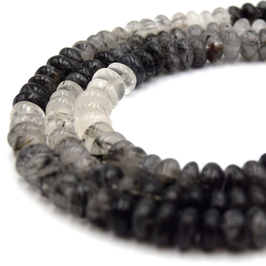 Tourmalinated Quartz Rondelle Beads (8mm - 9mm) | Semi Precious Indian Gemstone Beads