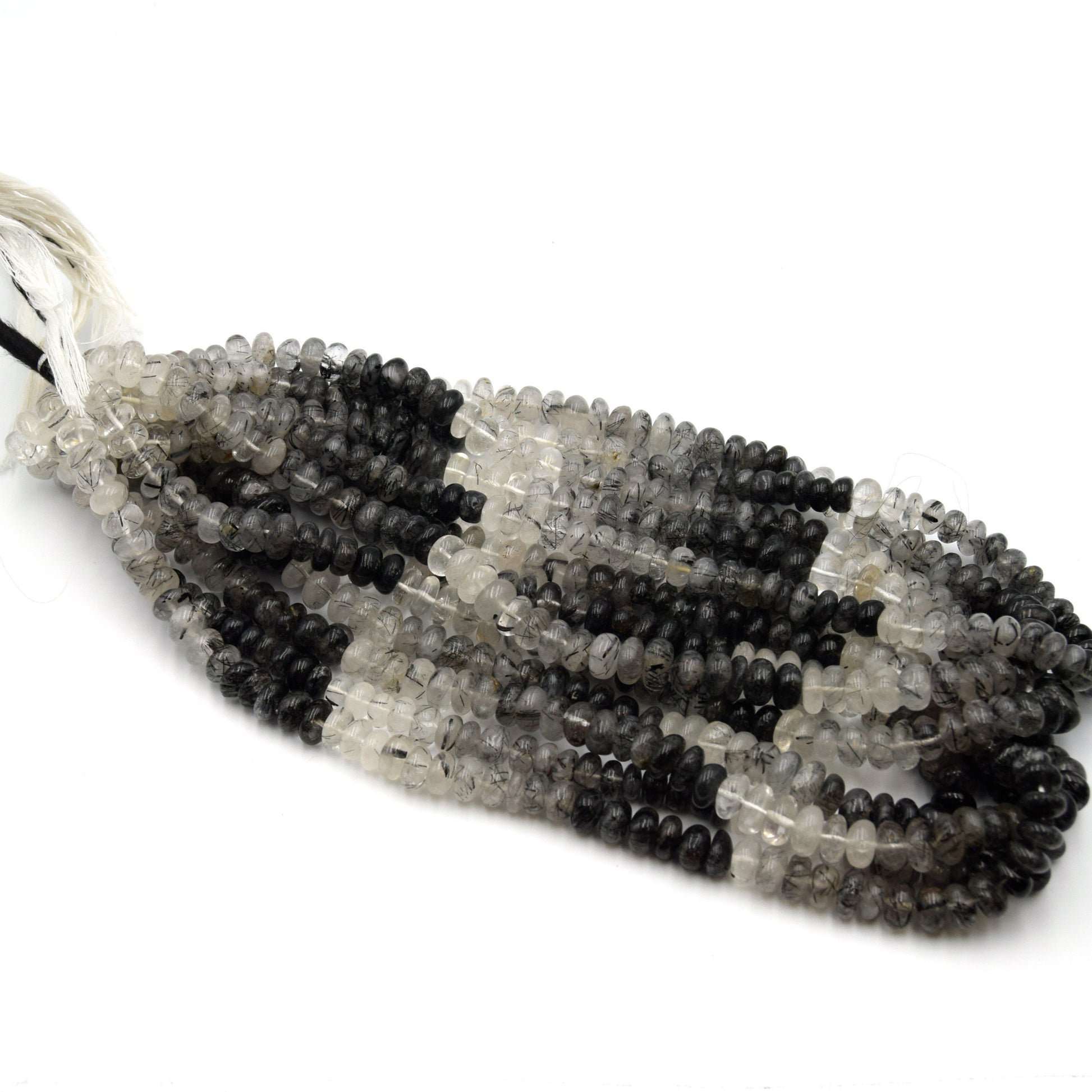 Tourmalinated Quartz Rondelle Beads (8mm - 9mm) | Semi Precious Indian Gemstone Beads