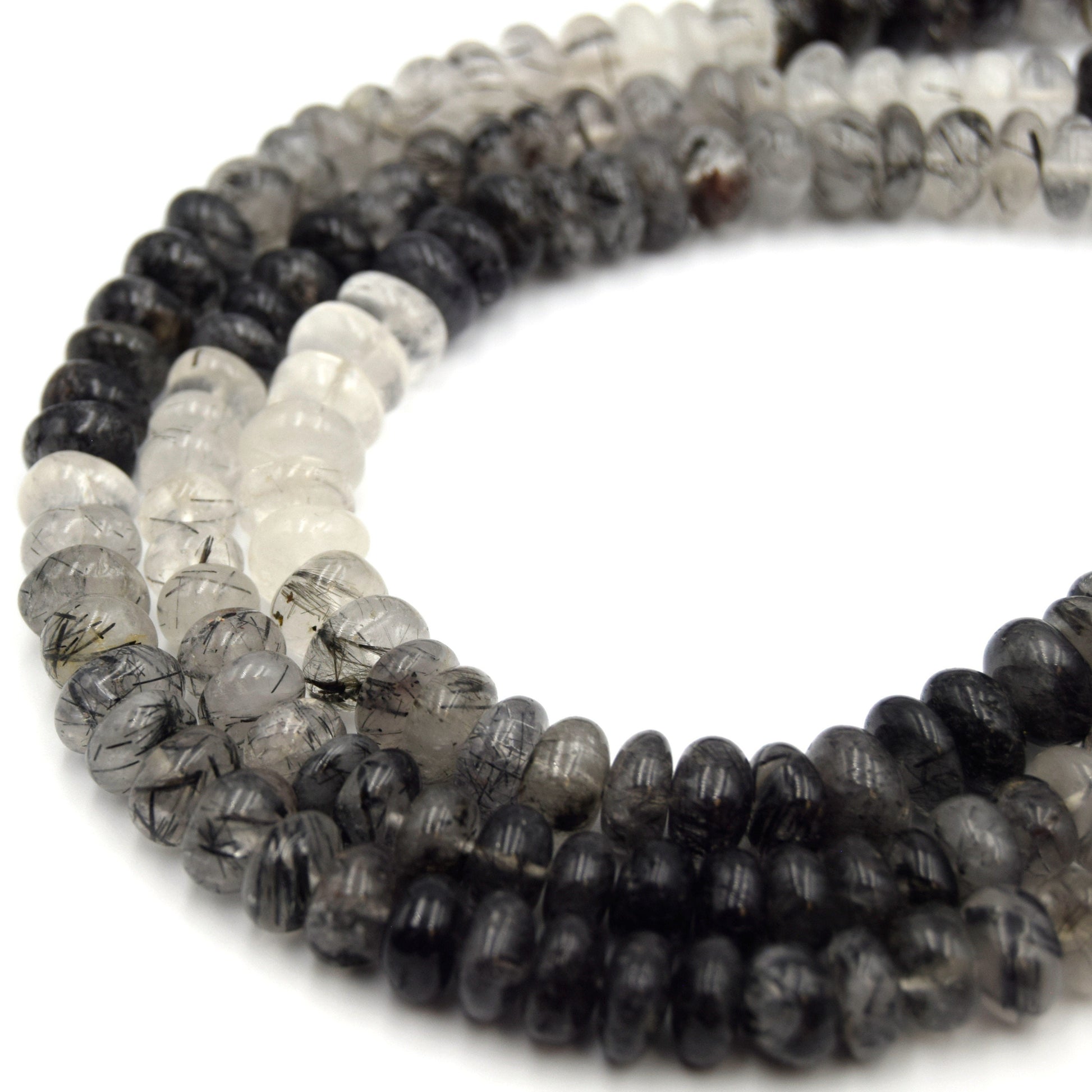 Tourmalinated Quartz Rondelle Beads (8mm - 9mm) | Semi Precious Indian Gemstone Beads