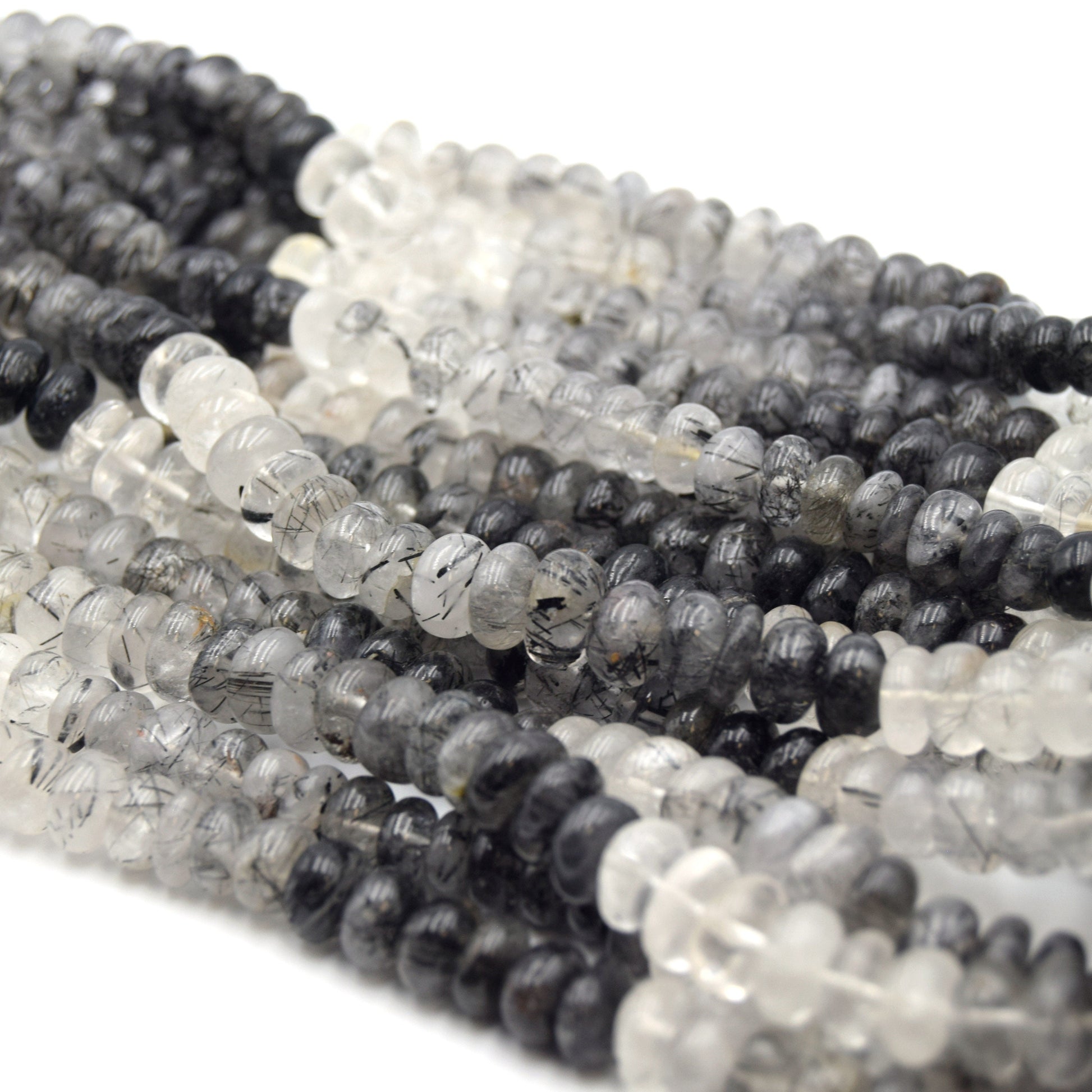 Tourmalinated Quartz Rondelle Beads (8mm - 9mm) | Semi Precious Indian Gemstone Beads