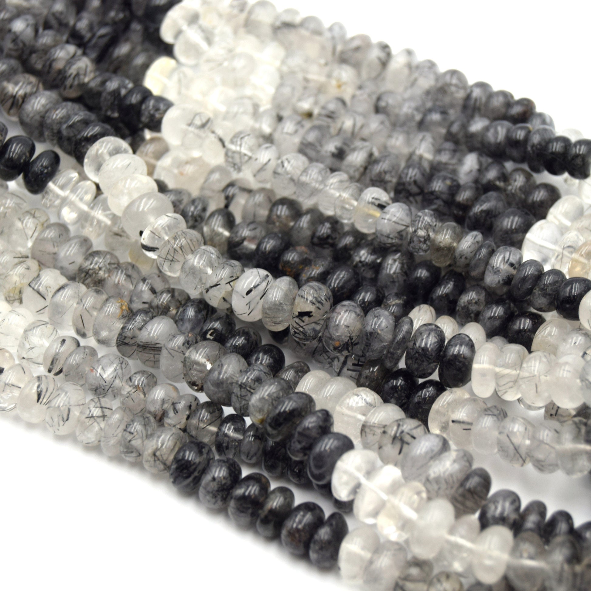 Tourmalinated Quartz Rondelle Beads (8mm - 9mm) | Semi Precious Indian Gemstone Beads