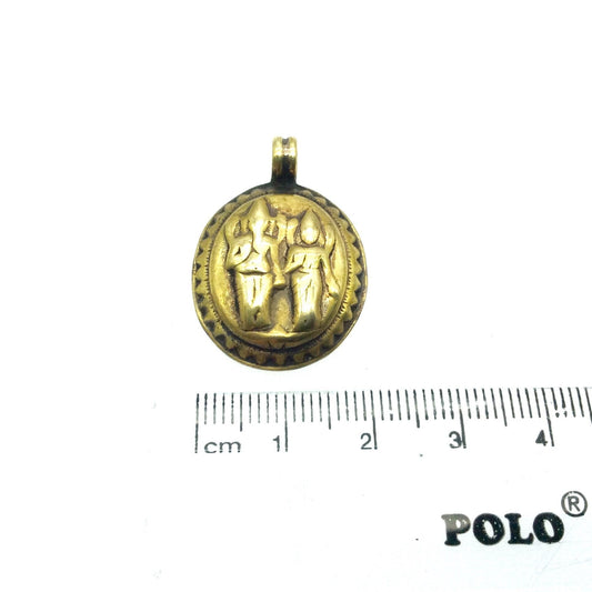1" Oxidized Gold Plated Rustic Ganesh-Parvati Copper Oval God/Deity Pendant with Attached Ring  - 20mm x 25mm, Approximately