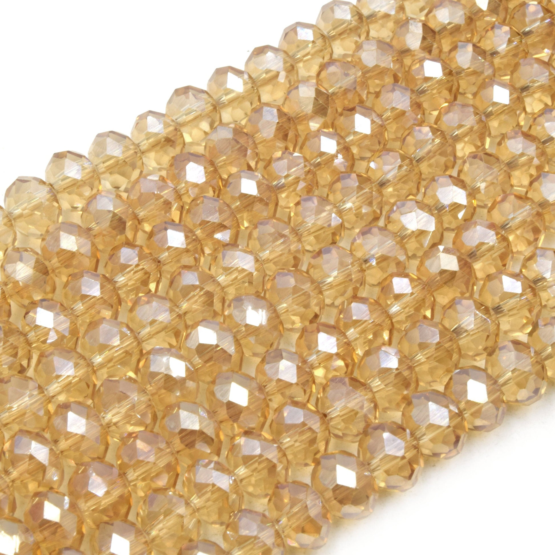 Chinese Crystal Beads | 8mm Faceted Tranansparent AB Rondelle Shaped Crystal Beads | Amber, Orange, Tan, Clear