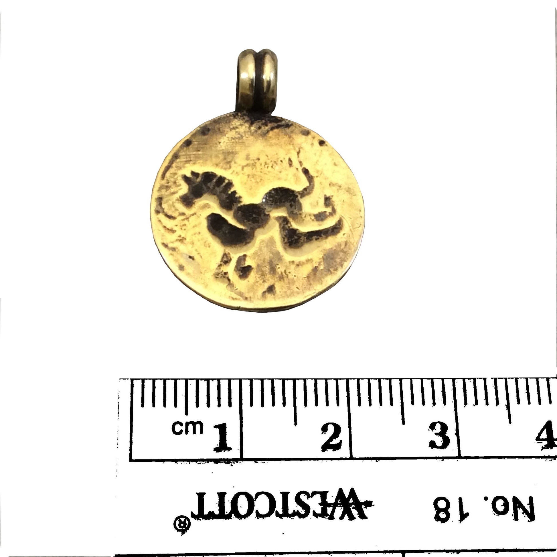 21mm x 21mm Oxidized Gold Plated Rustic Cast Galloping Horse Icon Copper Round Shaped Pendant w/ Attached Ring  - Sold Individually (K-10)