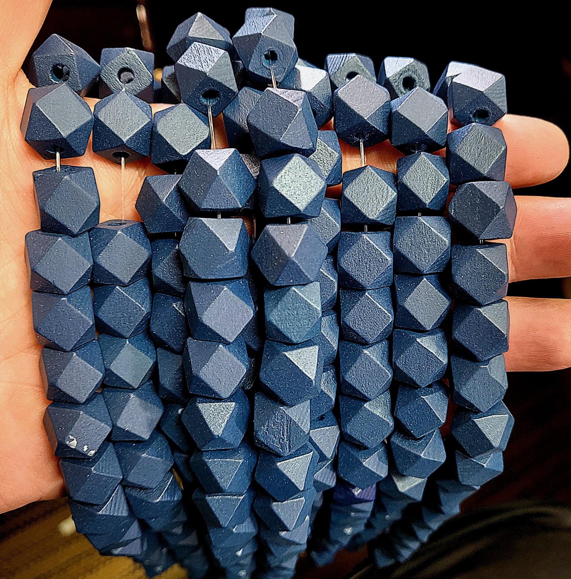 Slate Blue Faceted Wooden Beads - 12mm Diamond cut - Sold by 14.5” Strands (Approx. 32 Beads)"