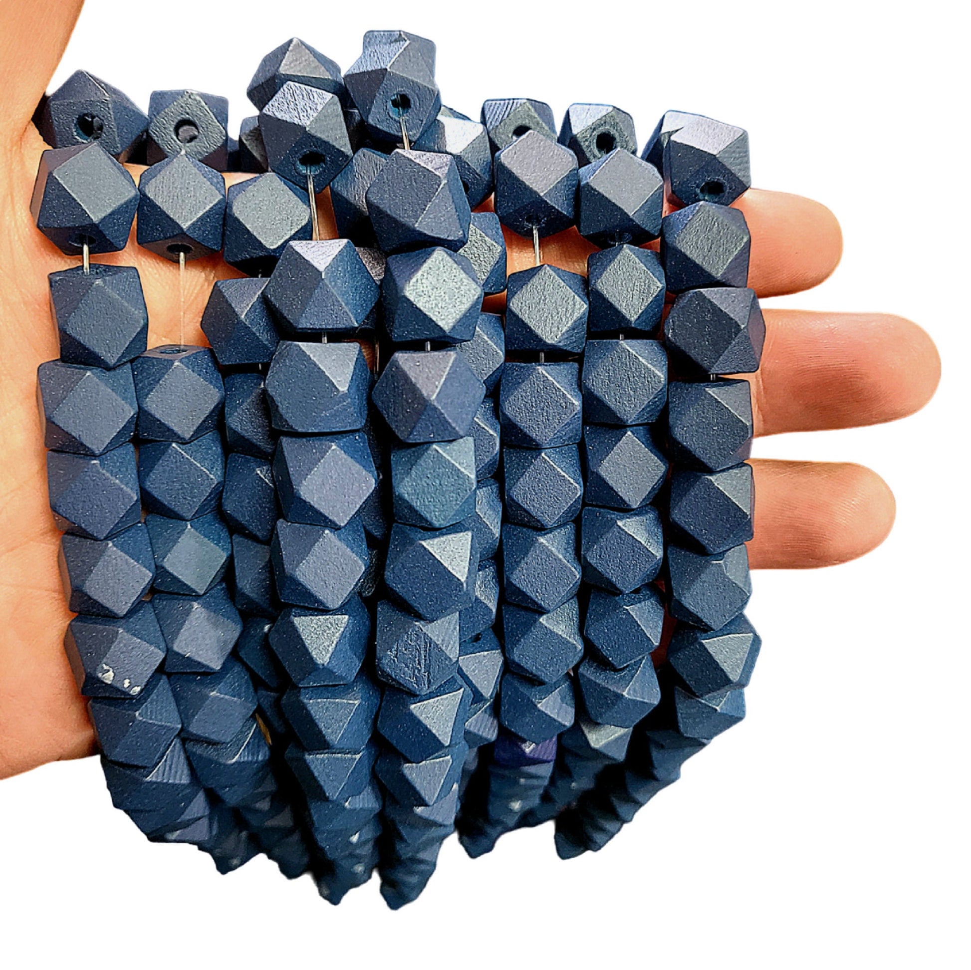 Slate Blue Faceted Wooden Beads - 12mm Diamond cut - Sold by 14.5” Strands (Approx. 32 Beads)"