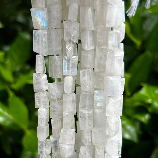 Rainbow Moonstone Nugget Beads - 10mm Faceted Rectangle Beads