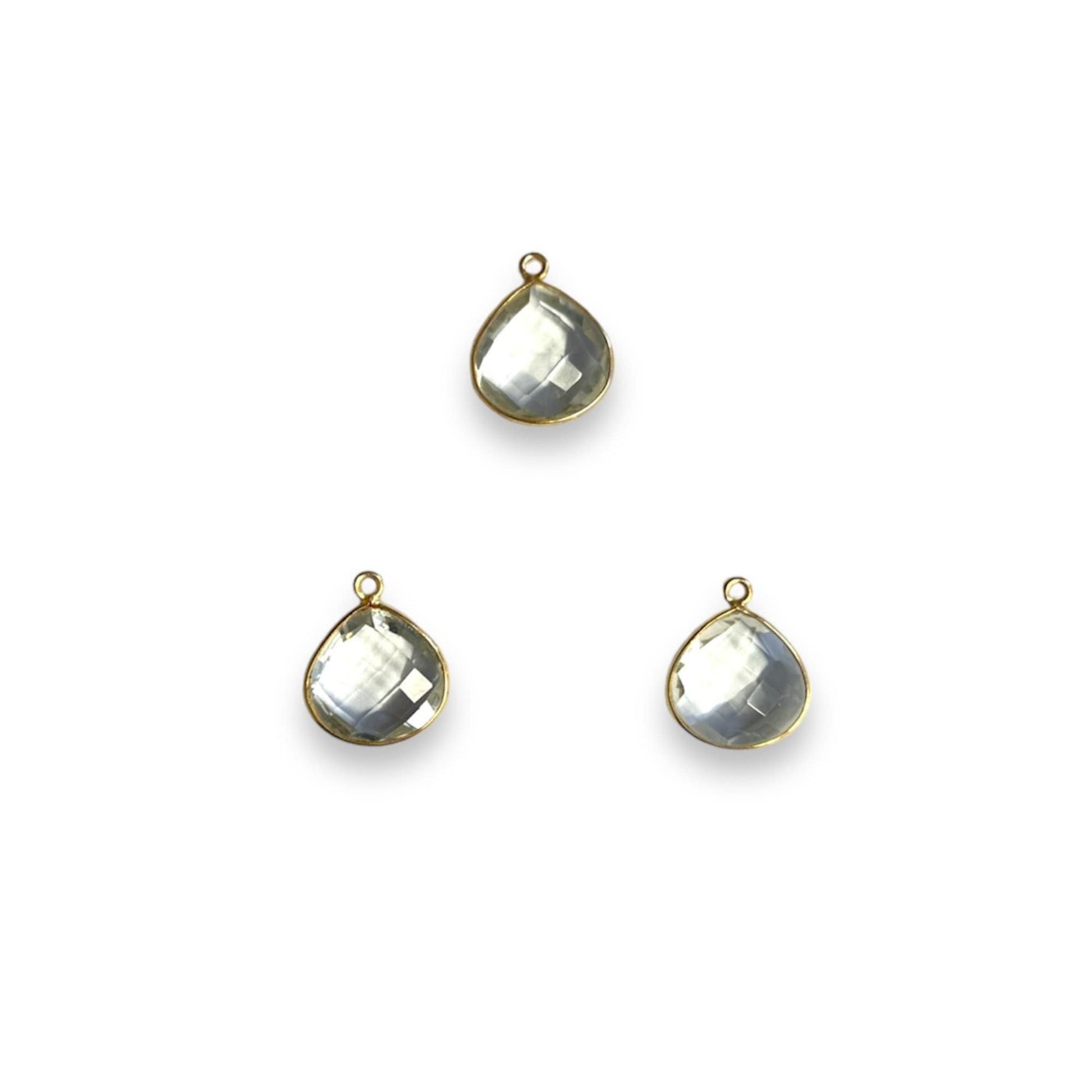 Gold Vermeil Faceted Clear Hydro (Lab Created) Quartz Heart/Teardrop Shaped Bezel Pendant - Measuring 18mm x 18mm - Sold Individually