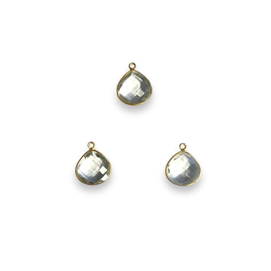 Gold Vermeil Faceted Clear Hydro (Lab Created) Quartz Heart/Teardrop Shaped Bezel Pendant - Measuring 18mm x 18mm - Sold Individually
