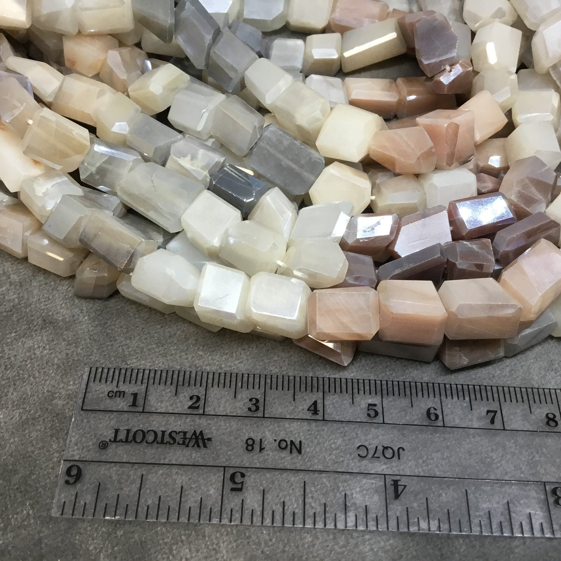 8-9mm x 9-13mm Faceted Mixed Mystic Moonstone Nugget Shaped Beads - 13" Strand (Approx. 31 Beads) - High Quality Indian Gemstone