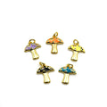 Mushroom Charms for Bracelet - Gold and Enamel Pendant for Jewelry